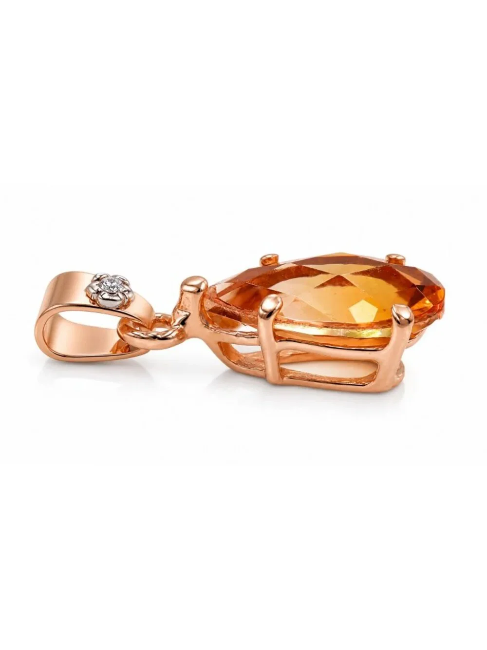 Checkerboad 7.24 CT Yellow Topaz & Genuine Diamond Pendant Solid 10k Rose Gold